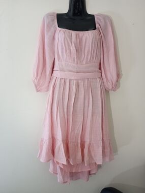Pink Ruffled Square-Neck Dress
